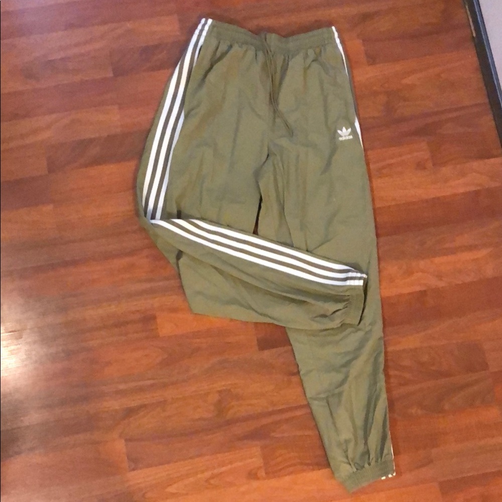 Adidas Green Joggers with Signature Stripes